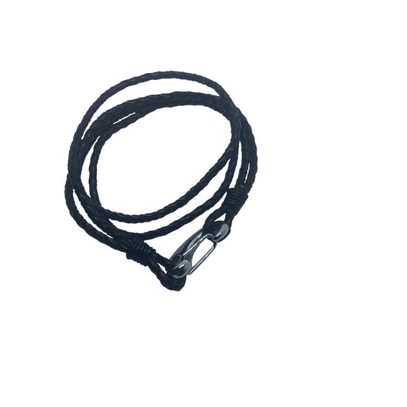 Braided Black Leather Bracelet With Steel Claw Clasp Mens 7.5 Inch Wristband - Picture 5 of 6